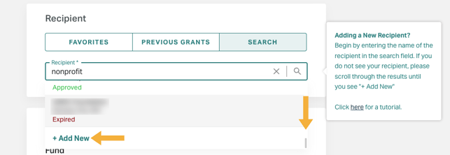 search for new recipient